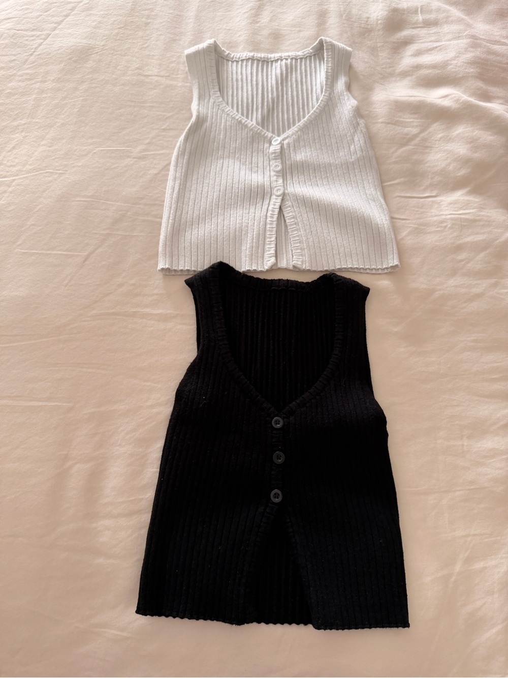Ribbed Button Front Tank Tops - Black & White